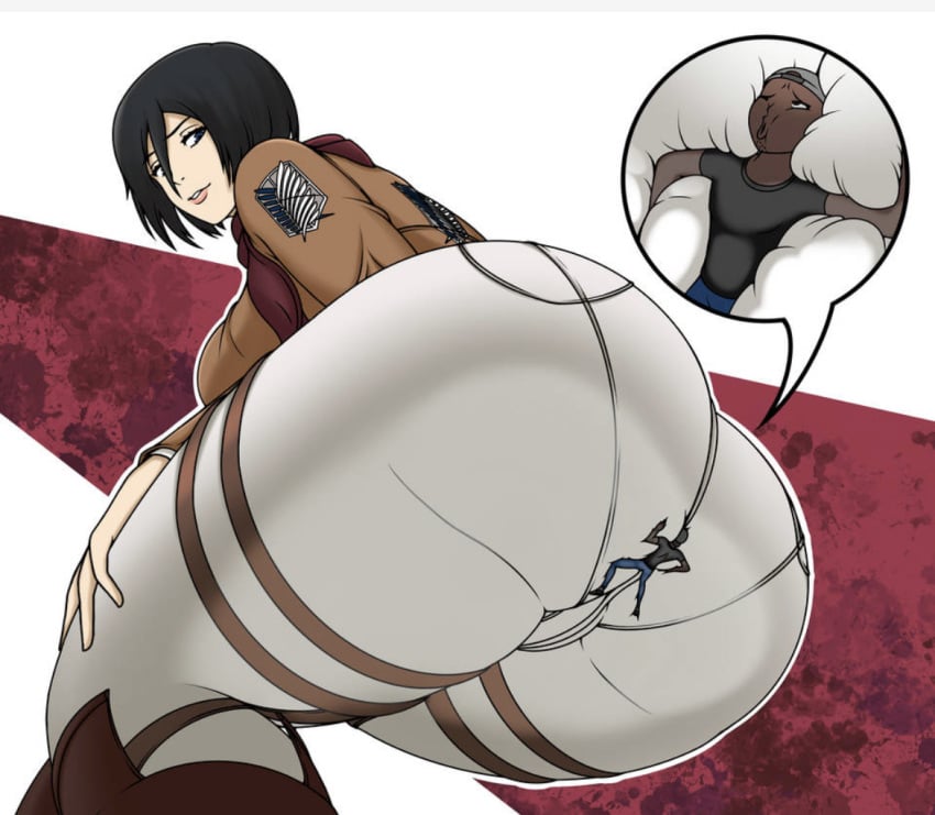 1boy 1girls anime asian asian_female ass ass_focus attack_on_titan big_ass big_breasts big_butt black_hair breasts butt_crush butt_focus buttcrush clothed clothed_female clothed_male dark-skinned_male dark_skin female_dominating_male female_domination femdom height_difference huge_ass huge_butt larger_female light-skinned_female light_skin manga mikasa_ackerman original_character shingeki_no_kyojin size_difference smaller_male trapped_under_ass trapped_under_butt