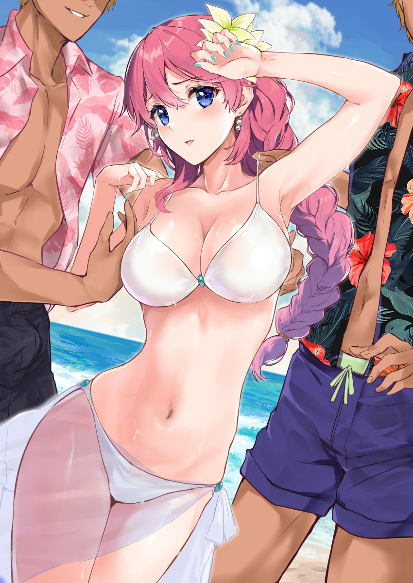 about_to_be_raped beach blue_eyes eiyuu_densetsu emma_millstein flower_in_hair gangbang group ntr perfect_body pink_hair sen_no_kiseki sole_female touching trails_of_cold_steel white_bikini