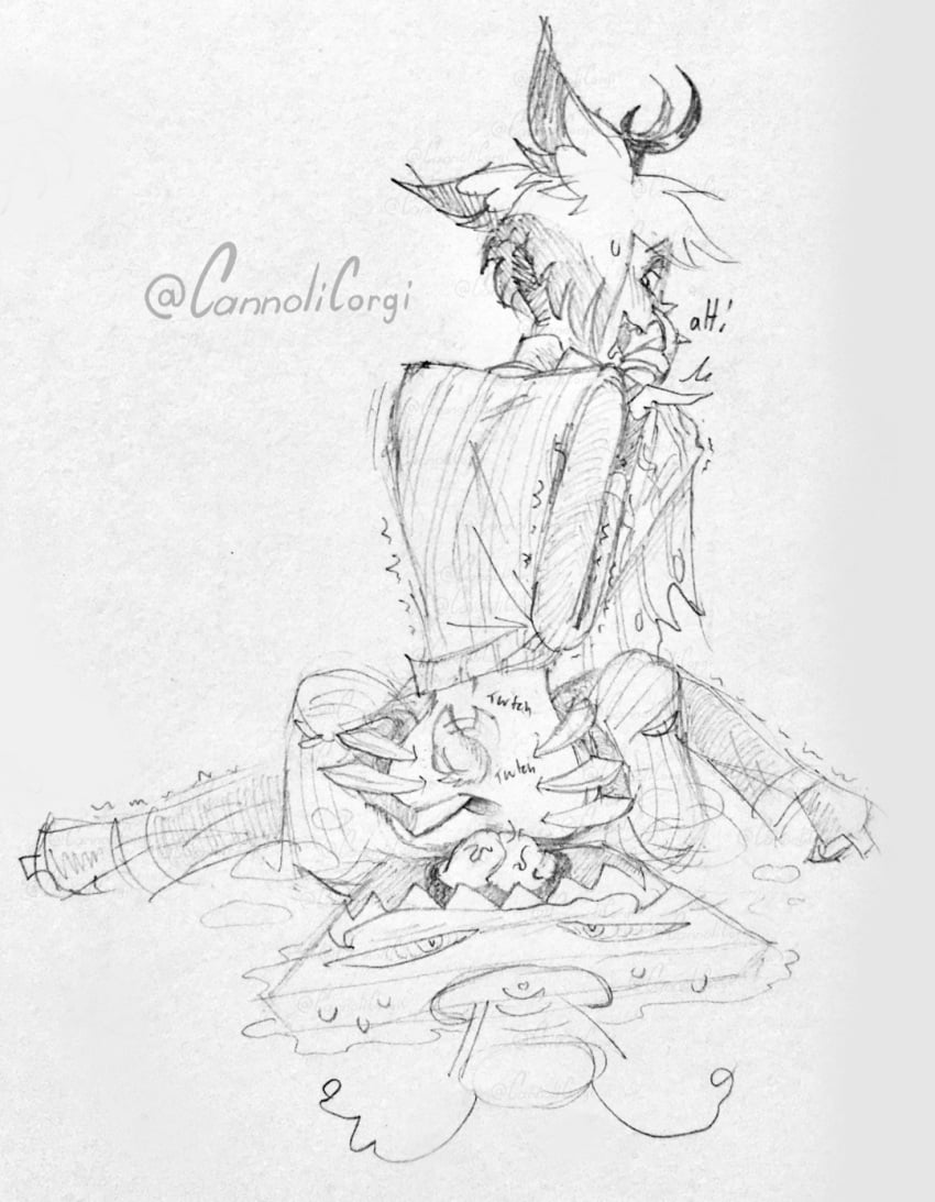 alastor_(hazbin_hotel) blush cannolicorgi drooling hazbin_hotel imminent_oral male/male sketch spread_anus spread_ass spread_butt tail tailwag tongue tongue_out vox_(hazbin_hotel)