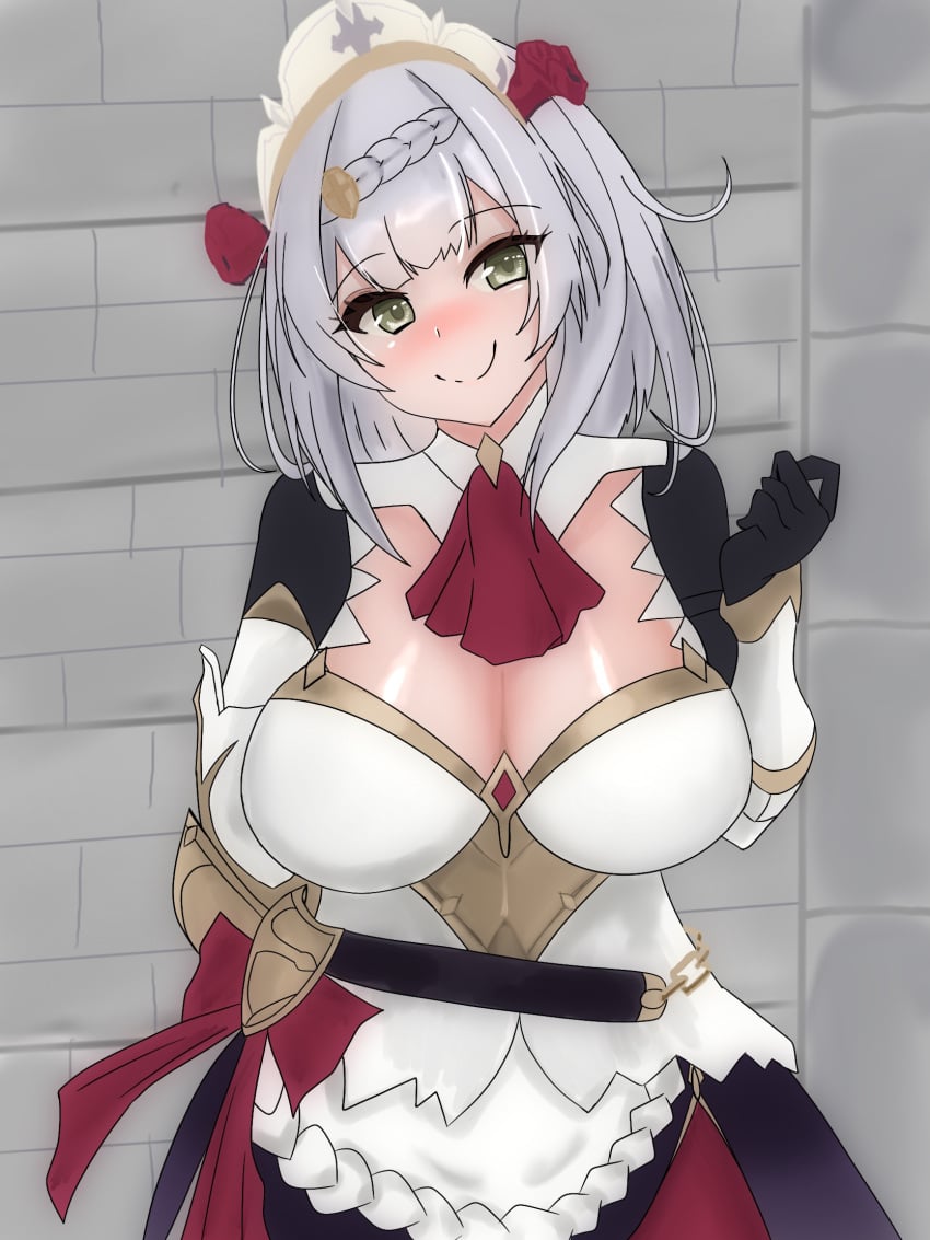 1girls babycastella5 big_breasts blush breasts clothed clothed_female clothing female genshin_impact huge_breasts large_breasts noelle_(genshin_impact) voluptuous