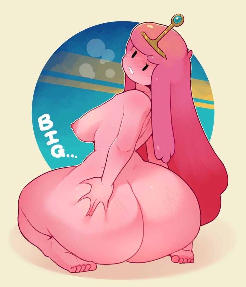 1girls adventure_time areolae ass barefoot bottom_heavy breasts bubble_butt completely_nude completely_nude_female dabble dat_ass feet female female_only full_body huge_ass kneeling long_hair looking_at_viewer looking_back naked naked_female nipples nude nude_female pink_body pink_hair pink_skin princess_bubblegum sideboob sitting_on_soles soles solo solo_female thick_thighs toes wide_hips