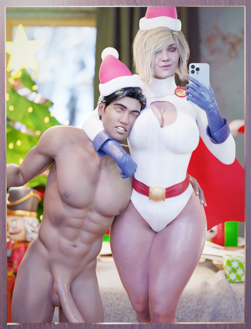 1boy 1girls 3d arm_around_neck big_breasts big_penis blender blonde_female blonde_hair blue_eyes breasts_on_face caucasian christmas christmas_tree cleavage cleavage_cutout clothed_female_nude_male couple dark-skinned_male dc dc_comics dominant_female face_against_breast face_in_breasts femdom festive fit fit_female fit_male gentle_femdom head_grab highres hourglass_figure imminent_sex indian indian_male injustice_2 interracial jallersfm kara_zor-el karen_starr kryptonian leotard levitation light-skinned_female mirror_selfie muscular_female nude nude_male original_character pale-skinned_female penis phone power_girl relationship romantic santa_hat selfie skimpy_clothes south_asian superheroine superman_(series) thick_thighs vishal_(jaller) wholesome wide_hips