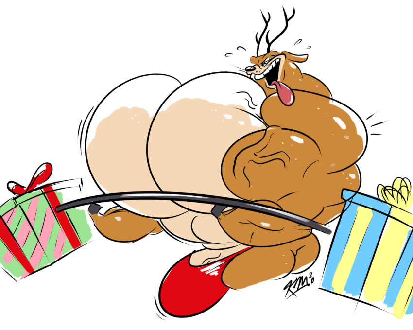 abs antlers ass biceps big_penis christmas deer huge_muscles kmcartoons large_penis male muscles muscular muscular_arms muscular_male pecs penis reindeer speedo veins weights