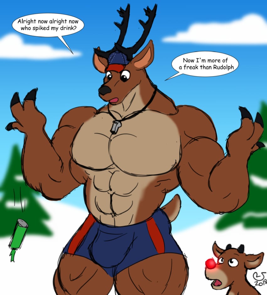 abs antlers beefy biceps caseyljones christmas comet_(reindeer) daddy deer hat male male_only manly muscles muscular muscular_arms muscular_male pecs reindeer rudolph rudolph_the_red-nosed_reindeer verbal