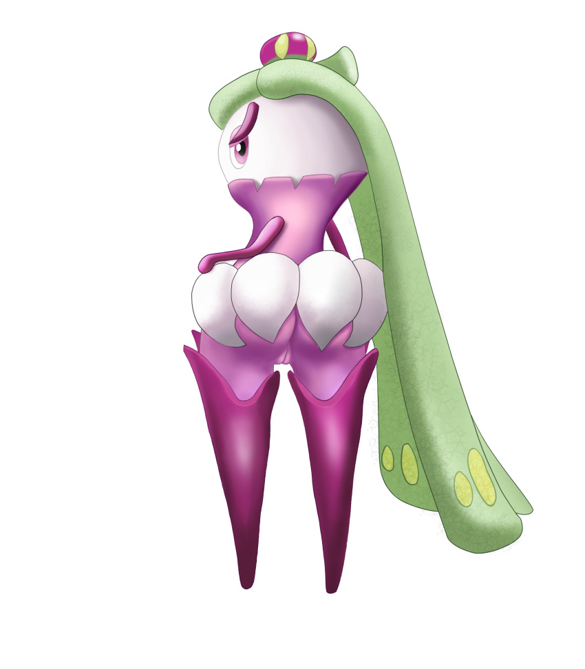 1girls alpha_channel anthro ass draquarzi eyelashes female female_only flora_fauna green_hair hair half-closed_eyes hand_on_hip humanoid long_hair looking_at_viewer looking_back nintendo plant pokemon pokemon_sm purple_eyes pussy simple_background solo standing transparent_background tsareena video_games white_background white_skin wide_hips