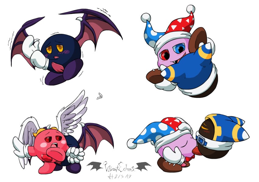 alpha_channel anal animal_genitalia blue_skin blush bow_tie brown_skin clothing erection fangs feathered_wings feathers footwear galacta_knight gloves heterochromia hood horn jester_hat kirby_(series) magolor male marx membranous_wings meta_knight nintendo open_mouth oral penis pink_skin precum red_eyes shaking shivering shoes vibrantechoes video_games waddling_head wings yaoi yellow_eyes