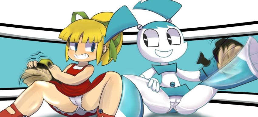 android blonde_hair breasts cameltoe capcom digital_media_(artwork) female grin hair hi_res jenny_wakeman machine mega_man mega_man(classic) my_life_as_a_teenage_robot nickelodeon robot roll smile smooth_skin thegalen video_games young