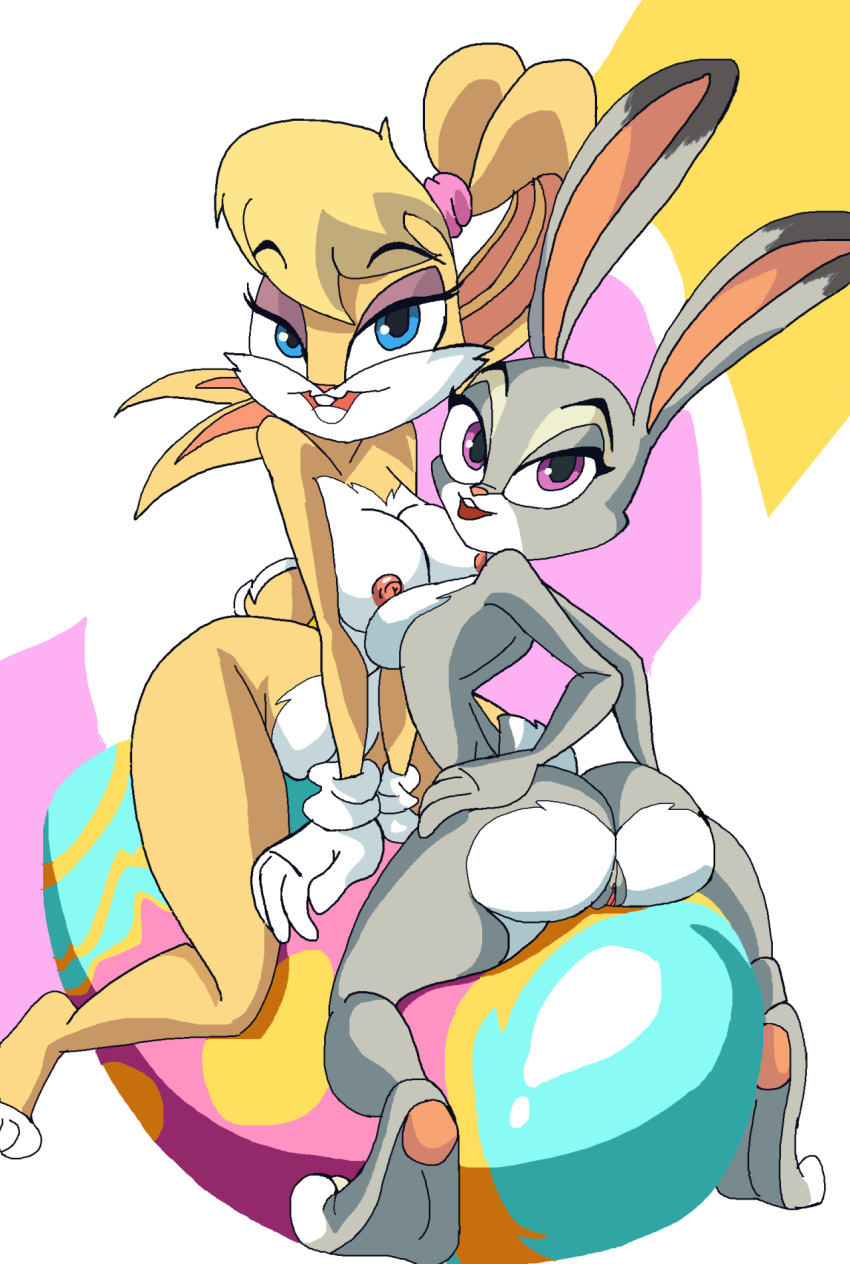 2girls alternate_version_available animal_ears anthro back_view bare_shoulders barefoot big_ass big_breasts big_butt blonde_hair blue_eyes breasts bubble_butt buck_teeth buckteeth bunny busty butt_crack cleavage crossover curvy dat_ass detailed_background disney duo easter egg eyeshadow female female_only fluffy_tail front_view fur furry gloves grey_fur half-closed_eyes hand_on_hips hands_on_hip hands_on_hips hourglass_figure humanoid judy_hopps lagomorph large_breasts lola_bunny long_ears looking_at_viewer looney_tunes mammal manic47 multiple_females multiple_girls naked nipples nude open_mouth pawpads paws pose posing purple_eyes pussy rabbit sideboob sitting smiling tail text voluptuous warner_brothers white_gloves wide_hips yellow_fur yellow_hair yuri zootopia