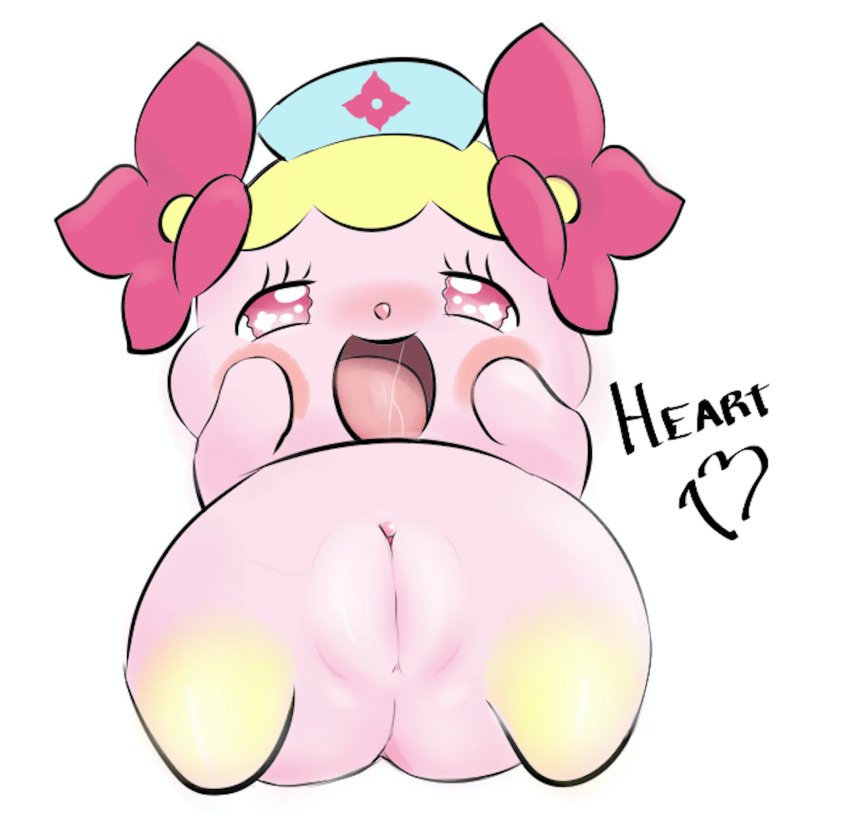 anthro blush female flower hat heart13 hotnee_(cocotama) kamisama_minarai:_himitsu_no_cocotama nurse nurse_hat open_mouth plant pussy saliva simple_background solo tongue