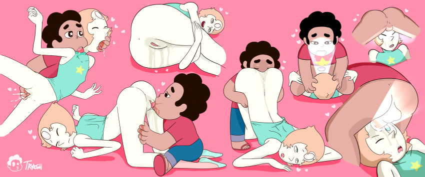 1boy anus ass black_hair brown_hair fingering gem_(species) gem_fuck gem_penetration licking pearl_(steven_universe) pussy pussy_juice steven_quartz_universe steven_universe tagme tongue young