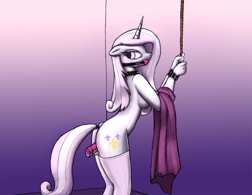 ball_gag bondage bondage bound collar cutie_mark dildo equine female gag horn mammal my_little_pony nude rope sex_toy solo unicorn warskunk_(artist) wrist_cuff