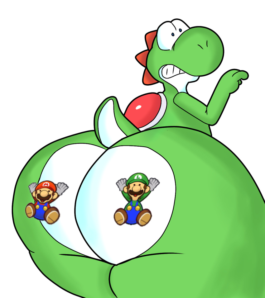 ass blue_eyes butt_crush buttcrush buttcrush_aftermath fat_ass fat_butt flattened flattening luigi male male_only mario mario_(series) micro panicking paper_mario platformer_death_pose size_difference sprite transparent_background yoshi