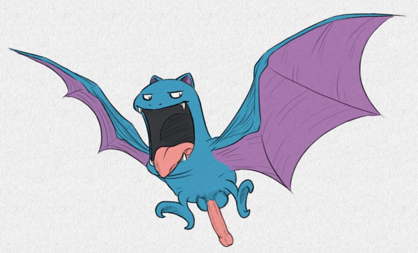 1boy anatomically_correct animal_genitalia ass back bat big_ears big_mouth blue_fur fangs feral flying full-length_portrait full_length furry golbat grey_background half-closed_eyes male male_only membranous_wings nintendo nude open_mouth pencil_(artwork) penis pokemon pokemon_(species) portrait python13rp simple_background smile solo spread_legs testicles tongue tongue_out traditional_media_(artwork) video_games wings yaroul