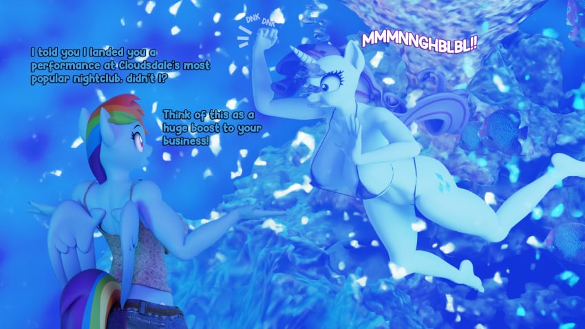 2girls anthro aquarium big_breasts bikini blender breasts breath_holding coral daemont92 drowning female fish friendship_is_magic hasbro my_little_pony peril rainbow_dash_(mlp) rarity_(mlp) underwater