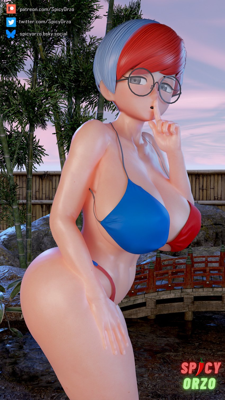 1girls 3d ass big_ass big_breasts big_thighs bikini breasts busty female female_only glasses huge_ass huge_breasts huge_thighs large_ass large_breasts large_thighs misterorzo navel nintendo penny_(pokemon) pokemon swimsuit thick_thighs thighs voluptuous