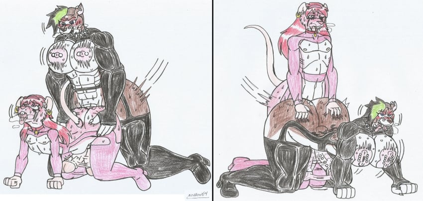 1boy 1femboy 1futa anal_juice anal_juice_on_penis anal_sex anthro ass big_ass big_breasts big_hips big_penis black_hair blue_eyes blush bodily_fluids bony_hott_(waifuland) bouncing_breasts bouncing_penis breasts breath_cloud brown_fur dog_girl doggy_style doggy_style_position ear_piercing earrings exposed_ass exposed_breasts exposed_penis exposed_pussy exposed_torso female femboy_on_futa furry futa_on_femboy futa_on_male futanari ginger_hair grabbing_ass grabbing_from_behind green_hair high_heels highlights_(coloring) intersex long_hair male marlon64 modified_costume mohawk_(hairstyle) muscular muscular_futa neckwear nipple_piercing nipples penis penis_piercing piercing piercing_nose pink_body pink_fur pit_bull pleasure_face punk_girl purple_eyes pussy rat_boy role_reversal rolling_eyes rose_mice_(waifuland) ruined_makeup runny_makeup spiked_collar sweating switch tattoo_on_butt tears_of_pleasure tongue tongue_out traditional_drawing_(artwork) vaginal_sex voluptuous_femboy voluptuous_futa waifuland white_background white_fur