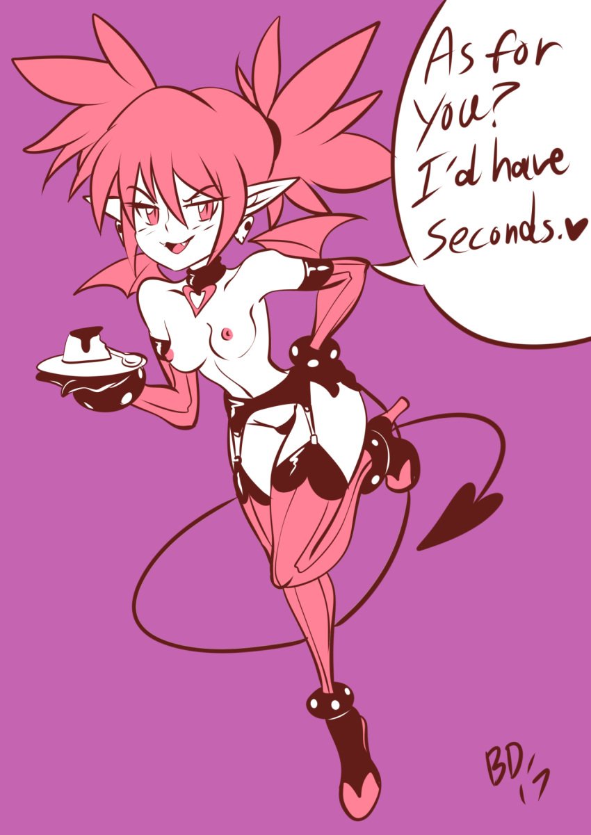 bigdeadalive breasts choker disgaea elbow_gloves etna female high_heels nipples pudding red_hair tail tied_hair twintails wing