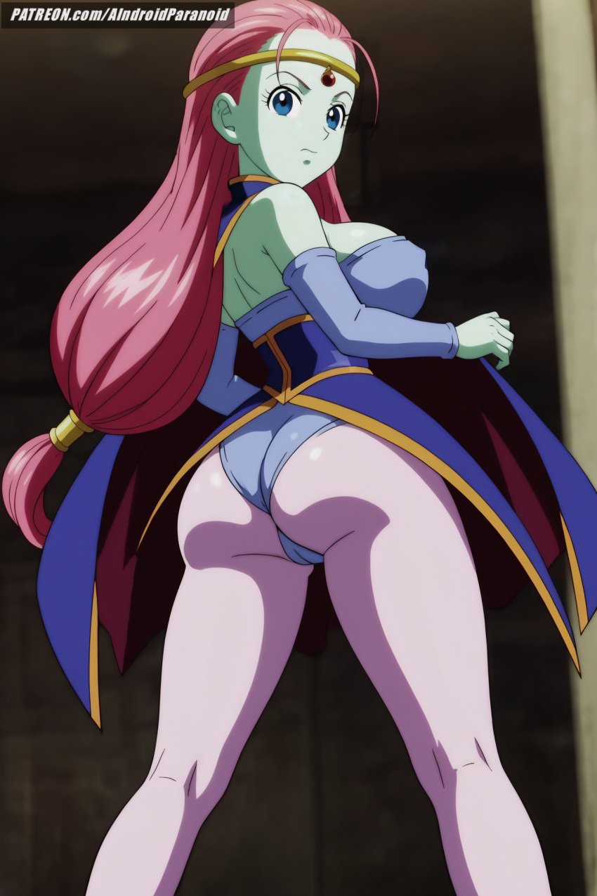 ai_generated aindroidparanoid alien alien_girl ass ass_focus big_ass big_breasts big_butt blue_eyes busty caway curvy cute dragon_ball dragon_ball_super fat_ass female female_only from_behind green_skin hips huge_ass huge_breasts large_ass large_breasts legs long_hair narrow_waist panties pink_hair slim_waist stable_diffusion thick_ass thick_thighs voluptuous waist wide_hips