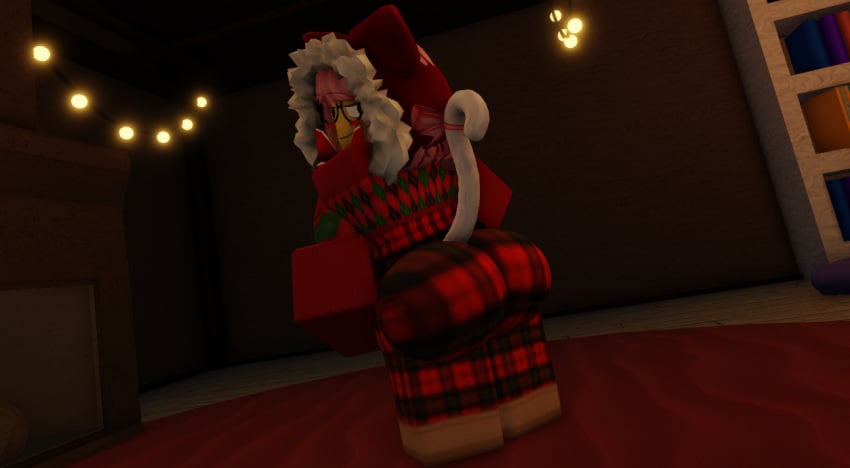 1girls 3d artist_request ass big_ass christmas christmas_outfit clothed jhavu(oc) pink_hair red_clothing roblox robloxian source_request tagme yellow_skin