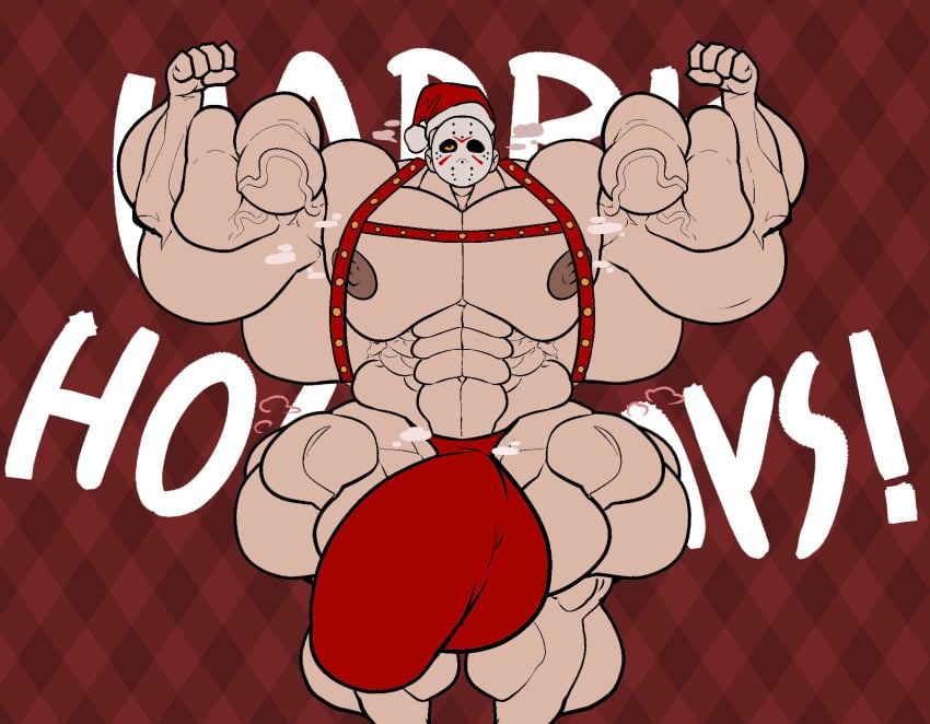 69yano69 hyper hyper_balls hyper_cock hyper_genitalia hyper_penis hyper_testicles jason_voorhees male male_only mankini muscles muscular muscular_arms muscular_male muscular_thighs red_mankini