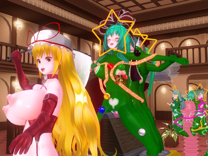 bondage captured chinkaigyogyo christmas_tree daiyousei green_hair kagiyama_hina kyouko_kasodani nipples touhou yukari_yakumo