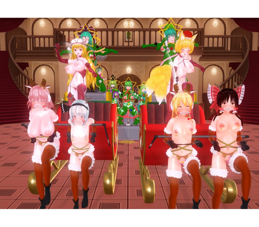 bondage chinkaigyogyo christmas femdom gag kagiyama_hina kasen_ibaraki multiple_girls ran_yakumo sanae_kochiya touhou wriggle_nightbug yukari_yakumo yuuka_kazami