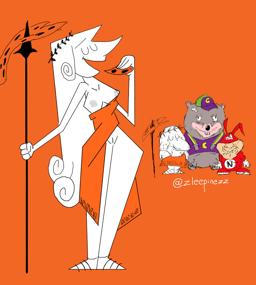1girls 3boys ancient_greece avoid_the_noid big_breasts big_thighs breasts breasts_out cap chuck_e_cheese chuck_e_cheese_(franchise) domino's_pizza eating eating_food eating_pizza exhibitionism exposed_breasts exposed_pussy eyes_closed female gender_bender greek_clothing lario leaf_hair_ornament little_caesar little_caesars long_hair male meme monochrome no_sex no_shading orange_background orange_clothing pizza pizza_tower purple_clothing pussy red_clothing red_suit shaved_pussy smile spear the_noid white_body white_hair white_skin white_skinned_female zleepinezz