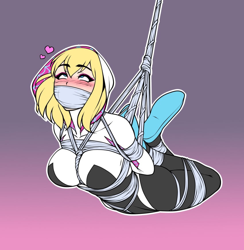 ahegao_face bondage gag horny_female jam-orbital orgasm_face spider-gwen