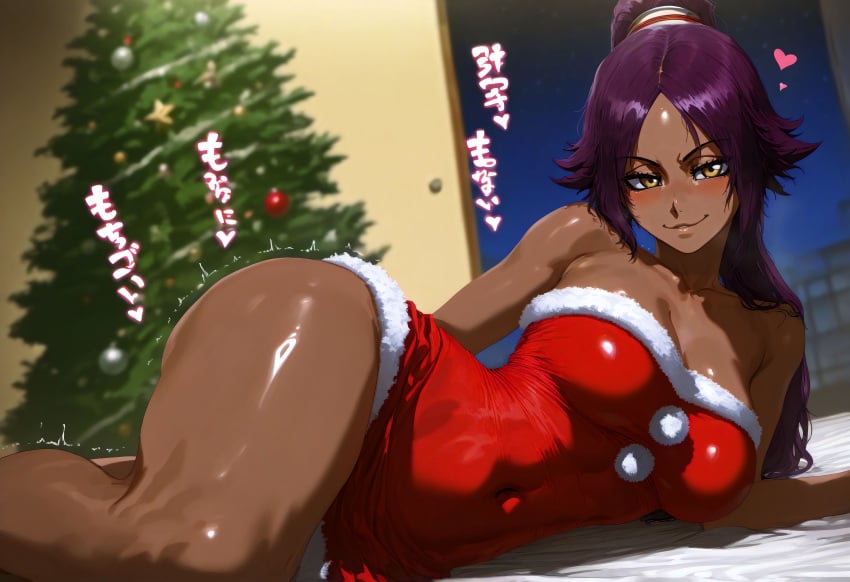 ai_generated big_breasts christmas christmas_outfit dark_skin gintoai shihouin_yoruichi