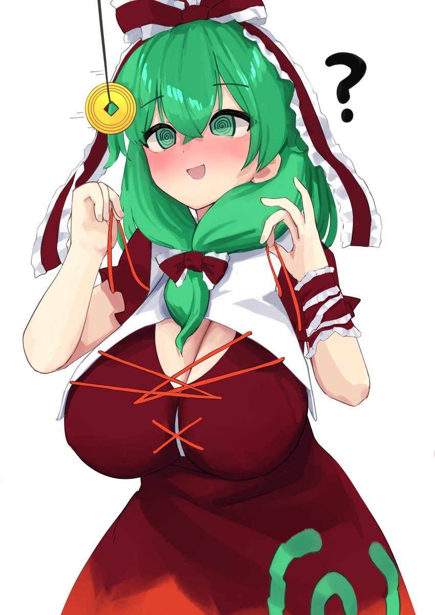 ? green_hair hypnosis kagiyama_hina large_breasts mind_control red_bow red_dress shinonome_zakuro touhou