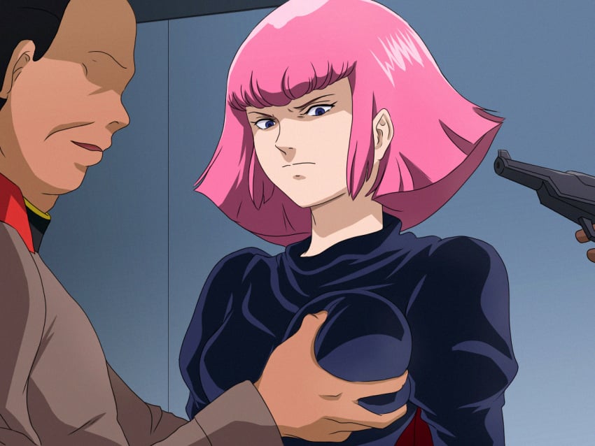 1girls gundam gundam_zz haman_karn pink_hair salmon_knight short_hair