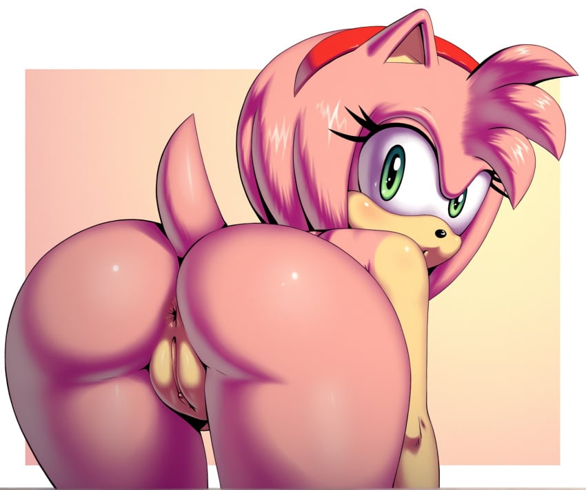 ai_generated amy_rose apostle ass asshole bending_over green_eyes looking_at_viewer sonic_(series) sonic_the_hedgehog_(series)