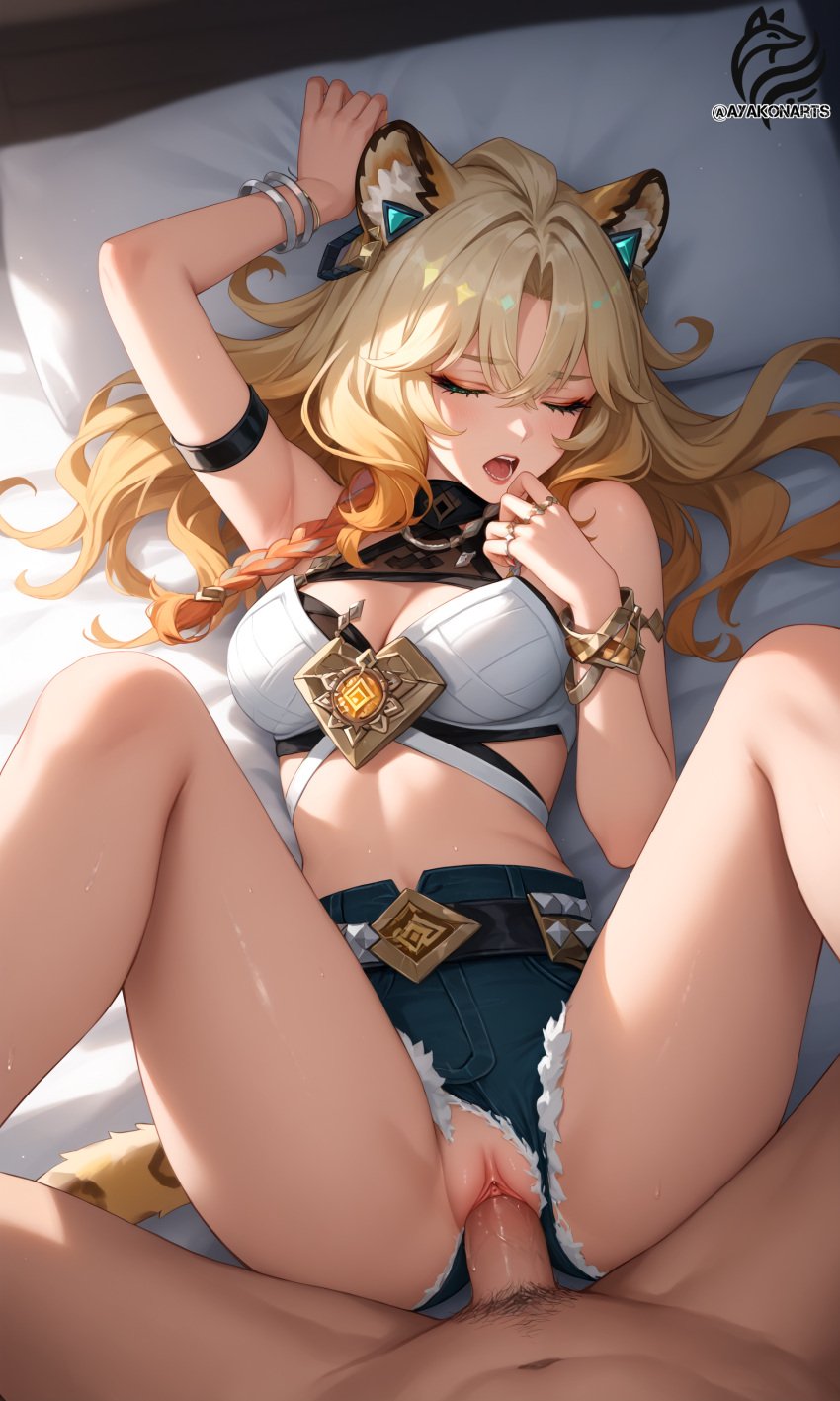 ai_generated ayakonarts genshin_impact kemonomimi missionary_position sex xilonen_(genshin_impact) you