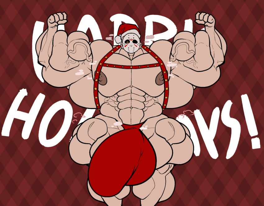 69yano69 hyper hyper_balls hyper_cock hyper_genitalia hyper_penis hyper_testicles jason_voorhees male male_only mankini muscles muscular muscular_arms muscular_male muscular_thighs red_mankini