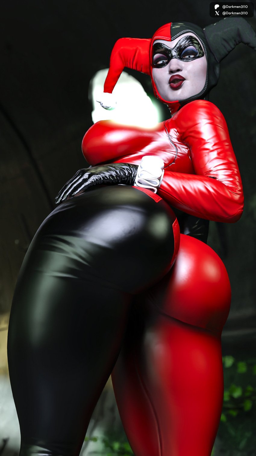 1girls 3d ass batman_(series) big_ass darkmen3110 dc_comics female harley_quinn harley_quinn_(classic) latex skin_tight solo