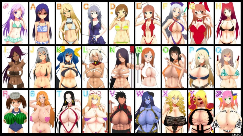 6+girls atago_(kantai_collection) bikini bleach boa_hancock breast_chart breasts bust_chart chart clothed crossover dark-skinned_female dark_skin eirin_yagokoro female female_only females_only huge_breasts inoue_orihime kantai_collection large_breasts musashi_(kantai_collection) nico_robin one_piece rangiku_matsumoto ripped_clothes sakuya_izayoi shihouin_yoruichi swimsuit tagme take_your_pick touhou watermelon weapon yukari_yakumo