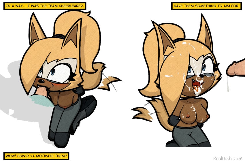 2026 after_sex anthro blush bodily_fluids breasts canid canine canis clothed clothing cum cum_in_hair cum_in_mouth cum_inside cum_on_face cum_on_tongue cumshot dialogue digital_media_(artwork) ejaculation elbow_pads english_text fangs felid feline fellatio female genital_fluids genitals hair hair_bun hands_behind_back happy happy_sex hi_res idw_publishing knee_pads kneeling kneeling_oral_position leopardus looking_at_another male male/female mammal motion_lines ocelot offscreen_character open_mouth oral penile penis realdash saliva saliva_on_penis sega sex signature slinger_the_ocelot smile sonic_the_hedgehog_(comics) sonic_the_hedgehog_(idw) sonic_the_hedgehog_(series) tail tail_motion tailwag teeth text tongue topless topwear whisper_the_wolf wolf