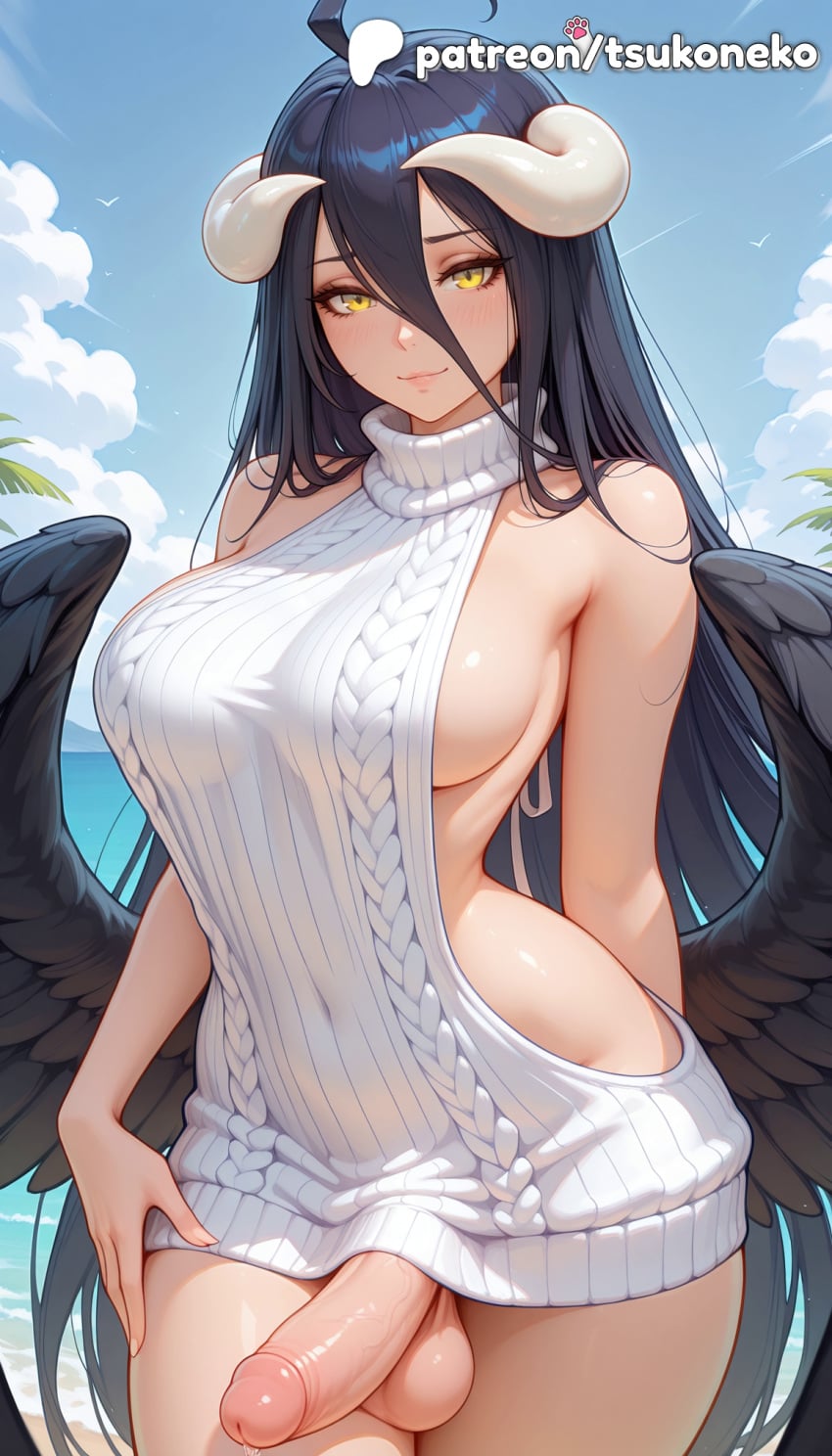 1futa 2026 ai_assisted ai_generated albedo_(overlord) angel anime artist_name bare_shoulders bird black_feathers black_hair black_wings cock demon_girl demon_horns dick dress eagle erection explicit feathered_wings feathers foreskin futanari hi_res high_quality high_resolution highres horns long_hair low_wings meme_attire naked_sweater overlord_(maruyama) patreon patreon_username pegasus penis ribbed_sweater smile spread_wings stable_diffusion sweater testicles tsukoneko virgin_killer_sweater watermark yellow_eyes