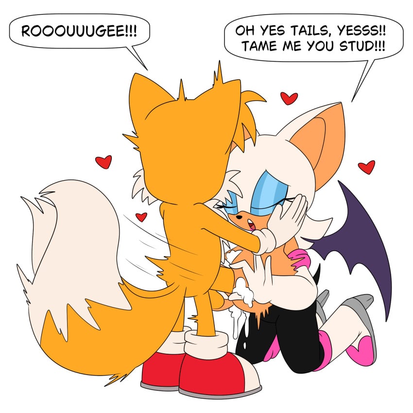 age_difference anonymous_artist anthro bat big_breasts breast_play breasts canid canine duo ejaculation english_text female fox hi_res holding_face male male/female mammal older_female rouge_the_bat sega sex sonic_the_hedgehog_(series) tails text titjob younger_male