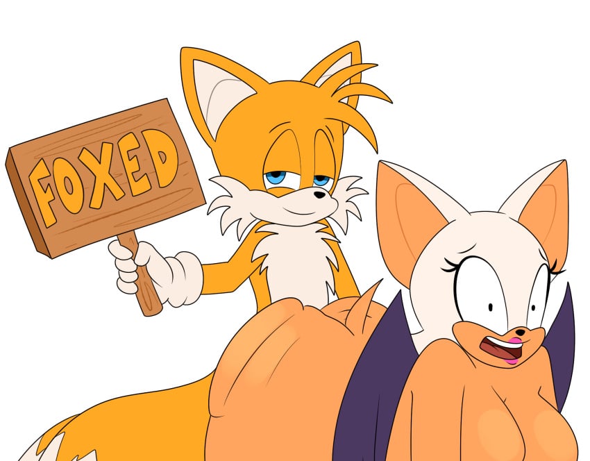 age_difference anonymous_artist anthro ass bat big_breasts big_butt breasts butt_jiggle canid canine duo english_text female fox hi_res humor jiggling lipstick makeup male male/female mammal older_female rouge_the_bat sega sonic_the_hedgehog_(series) tails text younger_male