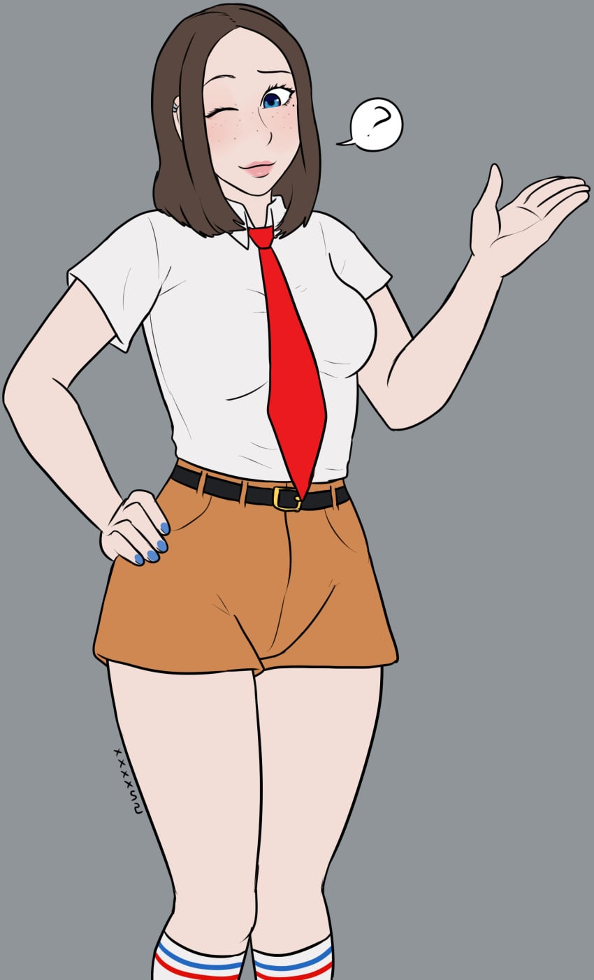 2021 blue_eyes blue_nails brown_hair cosplay customization female freckles samsung samsung_sam spongebob_squarepants spongebob_squarepants_(character) tagme xxxx52