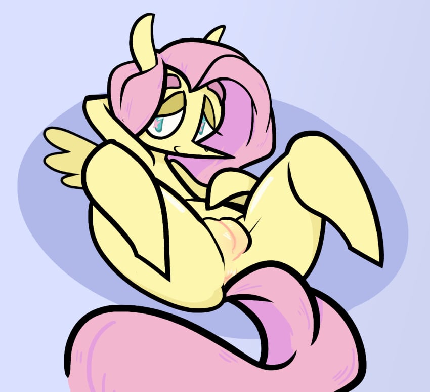 anus energyloop equine female feral fluttershy_(mlp) friendship_is_magic looking_at_viewer mammal my_little_pony pegasus pussy slightly_chubby smile solo spread_legs spreading wings