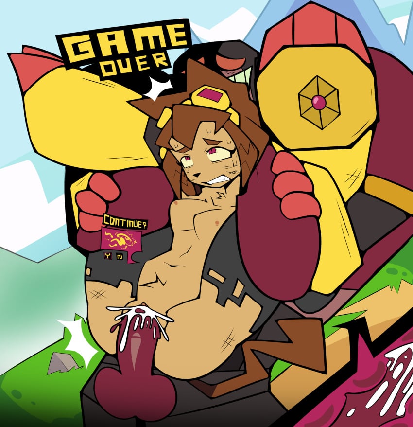 armored_boots armored_female armored_gloves brown_hair brunette_hair cat_ears cat_girl cat_tail catgirl cum cum_in_pussy cum_inside feline full_nelson gameoverse gloves_and_boots_only goggles_on_head gritted_teeth impregnation kit_(gameoverse) legs_apart legs_spread legs_up mysaltisexposed outdoor_sex outdoors outside outside_sex robot robot_humanoid short_hair small_breasts sperm_meets_ovum sweat sweatdrop sweating tail x-ray