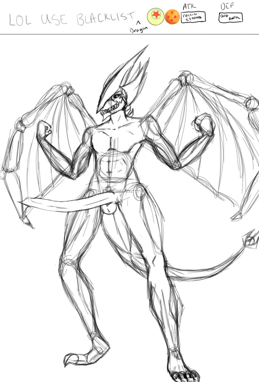 2020 anthro big_penis dragon genitals hi_res huge_cock hyper hyper_genitalia hyper_penis konami long_penis male penis sketch solo stardust_dragon tatochip wings yu-gi-oh!