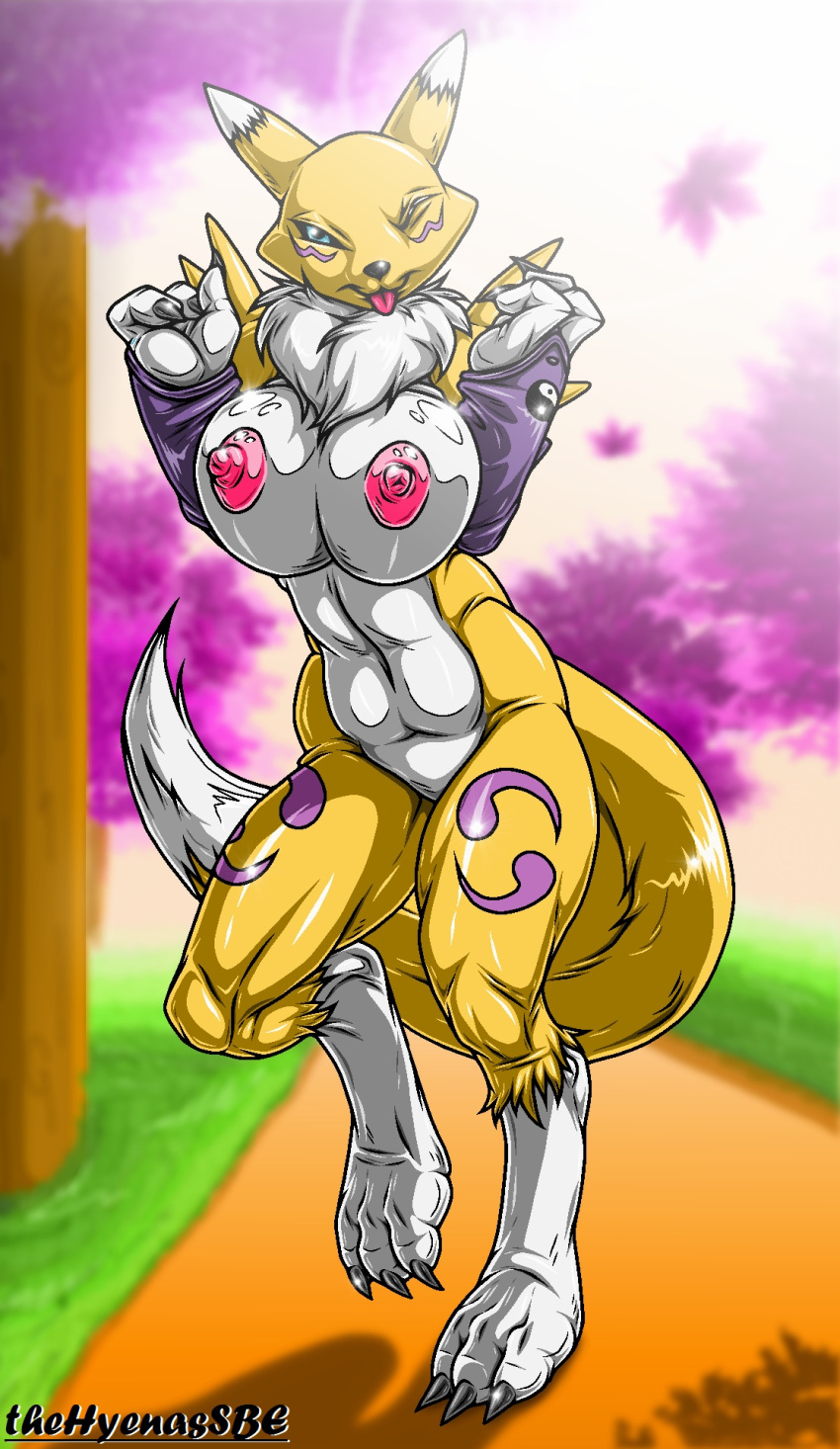 anthro breasts digimon excited nipples renamon smile thehyenassbe