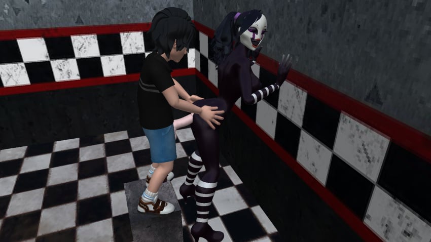 1boy1girl ass backboob big body breasts clothed down eyes female five_nights_at_freddy's focus fuck_nights_at_frederika's hair hips huge large legs lying marionette_(fnaf) on only puppet_(fnaf) shake skin stomach thick thighs white wide