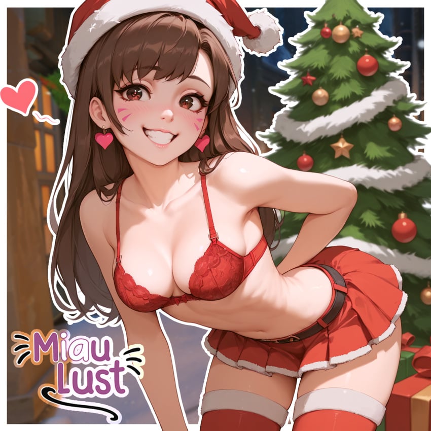 ai_generated brown_eyes brown_hair christmas christmas_outfit d.va miaulust overwatch overwatch_2