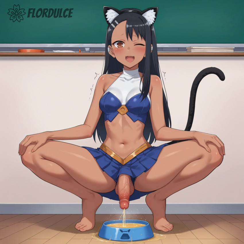 1futa ai_generated ball_hair balls black_hair bowl brown_eyes cat_costume cat_ears cat_tail classroom costume erect_penis erection flordulce futa_only futanari hairy_balls hairy_testicles happy hayase_nagatoro indoors long_hair one_eye_closed open_mouth peeing penis please_don't_bully_me,_nagatoro pubic_hair skirt spread_legs squatting testicles urinating urinating_futanari urination urine