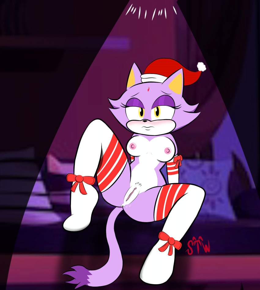 blaze_the_cat blush christmas furry naked nude_female purple_hair pussy sega sonic_(series) sonic_the_hedgehog_(series) spread_legs yellow_eyes