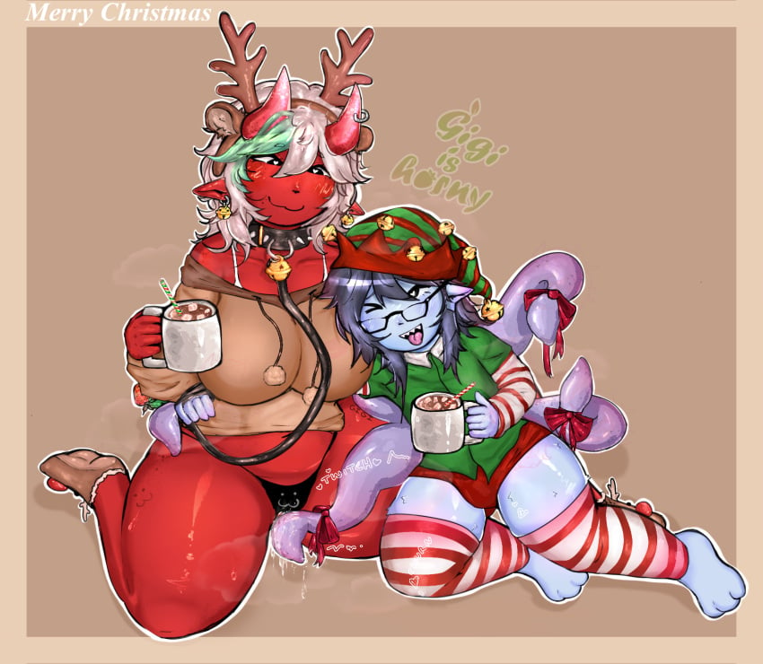 1boy 1boy1girl 1girls :3 alien bell_collar bluberry_(vaccinium) blue_fur christmas christmas_outfit collar couple cute dark_blue_hair demon demon_girl demon_horns earrings elf elf_ears femboy femboy_on_female fruit_imp gigiishorny glasses gross_grim heart_eyes hot_chocolate love merry_christmas musk_clouds nerdy_male paws piercing pussy_juice red_body red_skin reindeer_antlers ribbons roblox_avatar roblox_rthro robloxian romantic_couple size_difference smaller_male_larger_female strawberry streaked_hair striped_socks sweat tentacle voluptuous_female